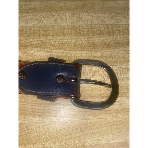 SILVER CREEK COLLECTION 100% Leather Basket Weave Look Hand Tooled Belt Sz 34 - Picture 7 of 8